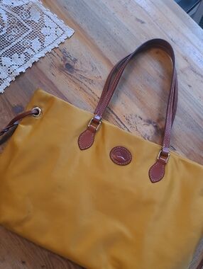 Dooney & Bourke SUNFLOWER Yellow Tote with Brown Leather Trim